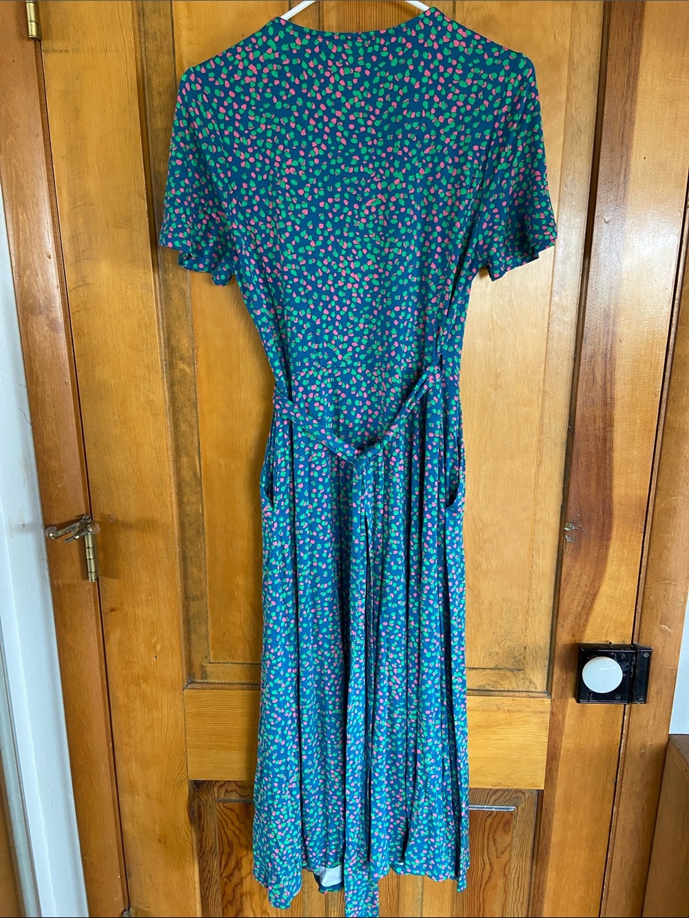 Boden Teal Midi Wrap Dress with Pink Dot Print - Picture 3 of 5